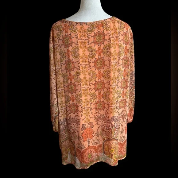 Beautiful Liz Claiborne Bohemian Peach Floral Tunic Top - Picture 3 of 9